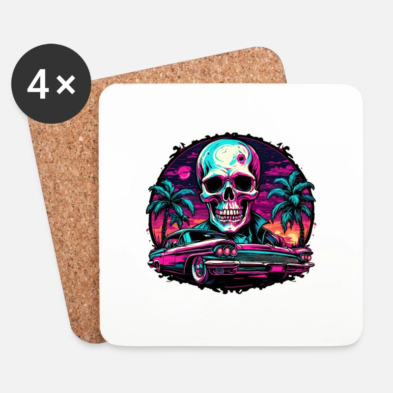 Skull / Totenkopf / Skelett / Gothic / Tattoo - Untersetzer (4er-Set) - Weiß