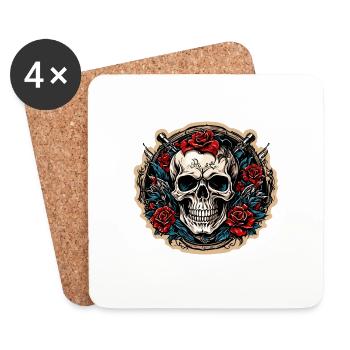 Crâne / Crâne / Squelette / Gothique / Tatouage - Dessous de verre (lot de 4) - blanc - Devant