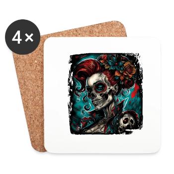 Skull / Totenkopf / Skelett / Gothic / Tattoo - Untersetzer (4er-Set) - Weiß - Vorne