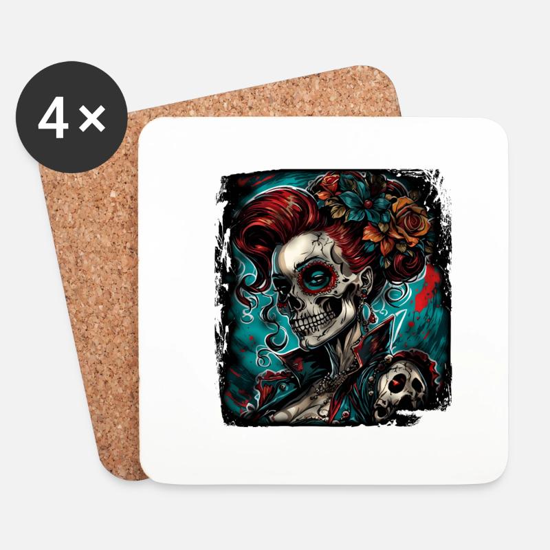 Skull / Totenkopf / Skelett / Gothic / Tattoo - Untersetzer (4er-Set) - Weiß