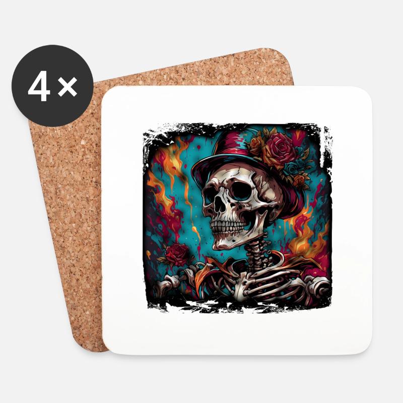 Skull / Totenkopf / Skelett / Gothic / Tattoo - Untersetzer (4er-Set) - Weiß