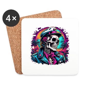 Crâne / Crâne / Squelette / Gothique / Tatouage - Dessous de verre (lot de 4) - blanc - Devant