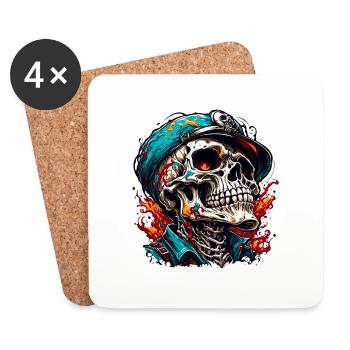 Skull / Totenkopf / Skelett / Gothic / Tattoo - Untersetzer (4er-Set) - Weiß - Vorne