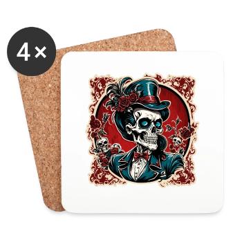 Skull / Totenkopf / Skelett / Gothic / Tattoo - Untersetzer (4er-Set) - Weiß - Vorne