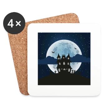 Haunted house with glowing full moon - Coasters (set of 4) - white - Front