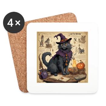 Manuel de la sorcière / grimoire / Halloween / automne - Dessous de verre (lot de 4) - blanc - Devant