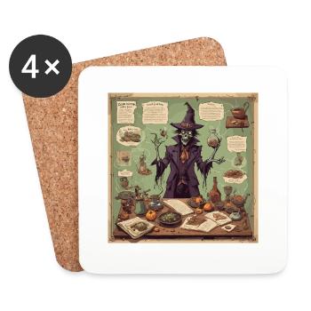 Manuel de la sorcière / grimoire / Halloween / automne - Dessous de verre (lot de 4) - blanc - Devant