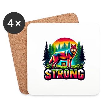 Loup avec le slogan « Be Strong » - Dessous de verre (lot de 4) - blanc - Devant