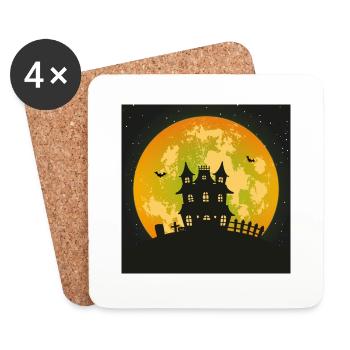 Scary haunted house with full moon - Coasters (set of 4) - white - Front