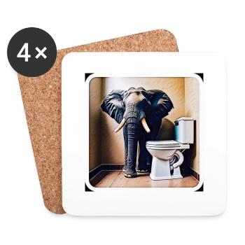 Elefant steht in der Toilette - Untersetzer (4er-Set) - Weiß - Vorne