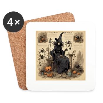 Manuel de la sorcière / grimoire / Halloween / automne - Dessous de verre (lot de 4) - blanc - Devant