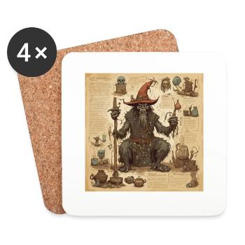 Manuel de la sorcière / grimoire / Halloween / automne - Dessous de verre (lot de 4) - blanc - Devant