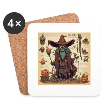 Manuel de la sorcière / grimoire / Halloween / automne - Dessous de verre (lot de 4) - blanc - Devant