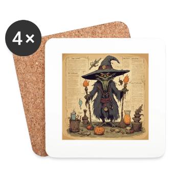 Manuel de la sorcière / grimoire / Halloween / automne - Dessous de verre (lot de 4) - blanc - Devant