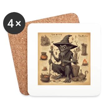 Manuel de la sorcière / grimoire / Halloween / automne - Dessous de verre (lot de 4) - blanc - Devant