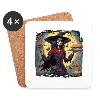 Manuel de la sorcière / grimoire / Halloween / automne - Dessous de verre (lot de 4) - blanc - Devant