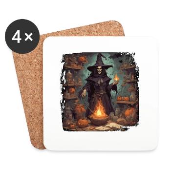 Manuel de la sorcière / grimoire / Halloween / automne - Dessous de verre (lot de 4) - blanc - Devant