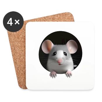 Rat doux - Dessous de verre (lot de 4) - blanc - Devant