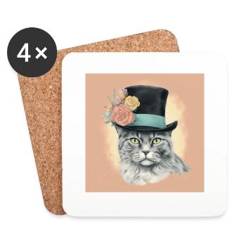 Cat with a hat - Coasters (set of 4) - white - Front