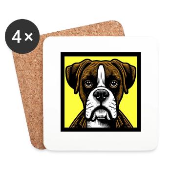 Boxer Chien pop art - Dessous de verre (lot de 4) - blanc - Devant