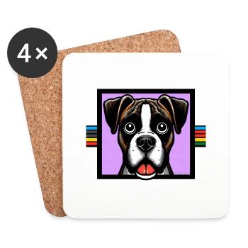 Boxer chien Art - Dessous de verre (lot de 4) - blanc - Devant