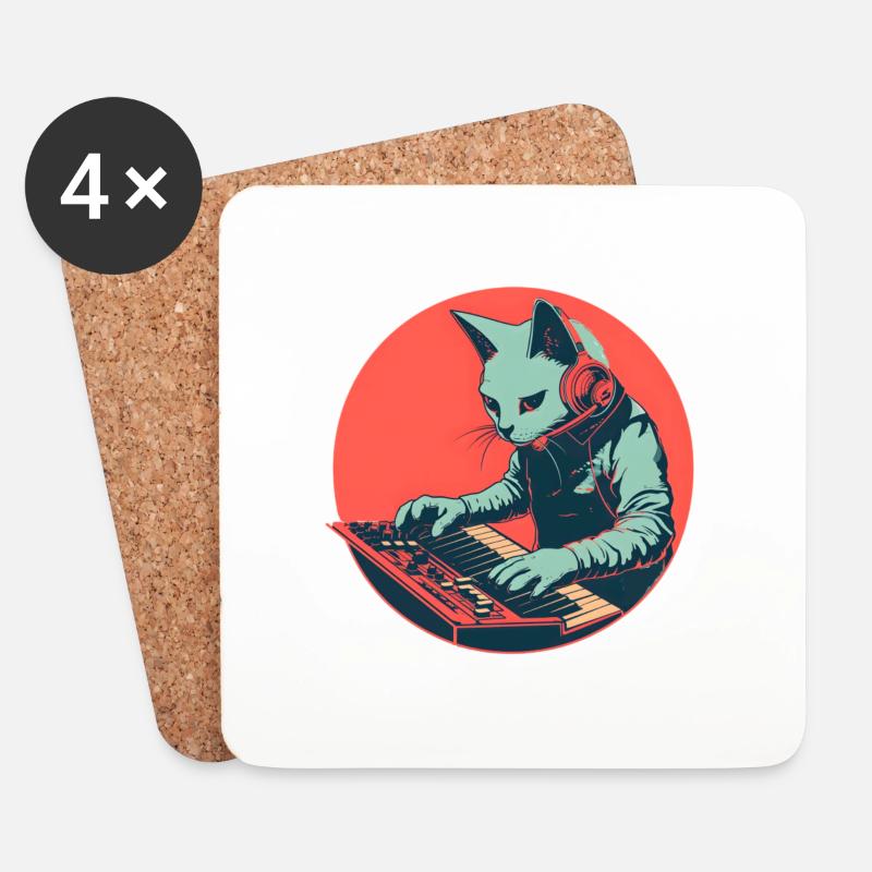 Synth-Cat-Stil - Untersetzer (4er-Set) - Weiß