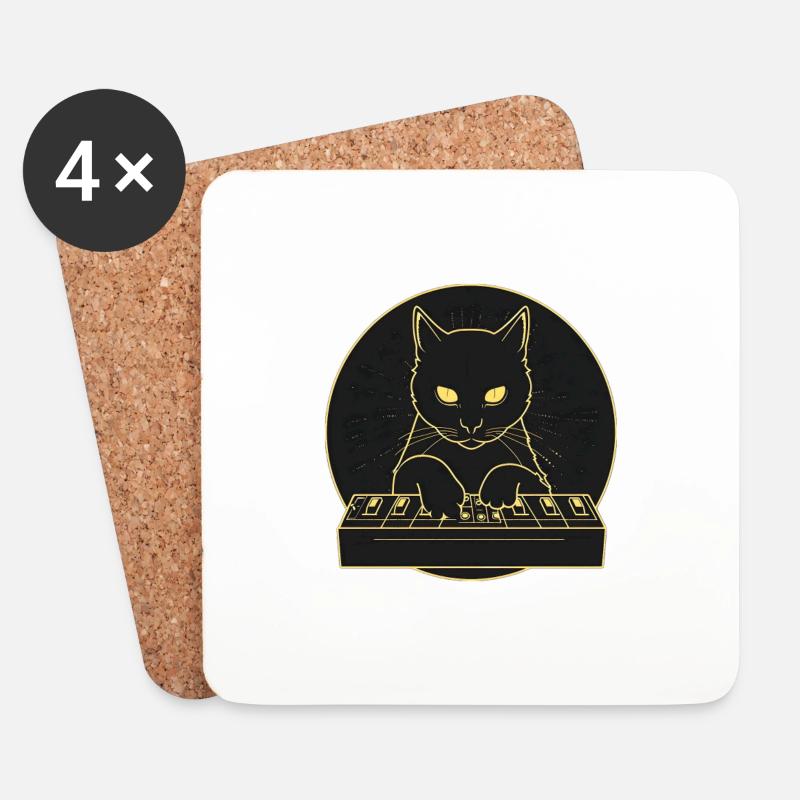 Schwarzer Synth Cat 2 - Untersetzer (4er-Set) - Weiß