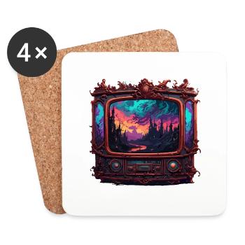 TV / Fernseher / Analog / Röhrenfernseher / Retro - Untersetzer (4er-Set) - Weiß - Vorne