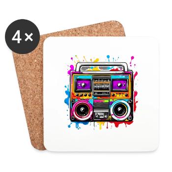 Radio / Analogique / Musique / Fréquence / Haut-parleurs - Dessous de verre (lot de 4) - blanc - Devant