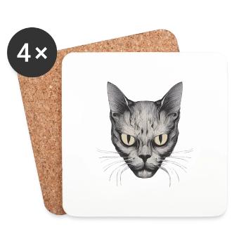 Gesicht Katze - Untersetzer (4er-Set) - Weiß - Vorne