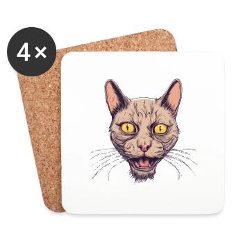 Visage Chat - Dessous de verre (lot de 4) - blanc - Devant