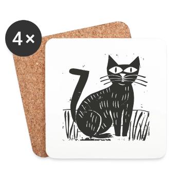 Black Cat Pet Kitten Punt Purr - Coasters (set of 4) - white - Front