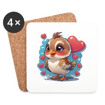 Bird Sweet Hearts - Coasters (set of 4) - white - Front