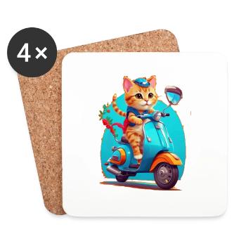 Cat Rides Scooter - Dessous de verre (lot de 4) - blanc - Devant