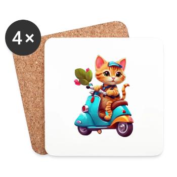 Cat Rides Scooter - Dessous de verre (lot de 4) - blanc - Devant