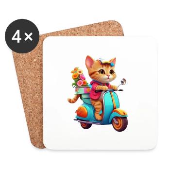 Cat Rides Scooter - Dessous de verre (lot de 4) - blanc - Devant