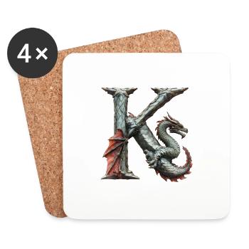 Letter "K" in dragon design. - Coasters (set of 4) - white - Front