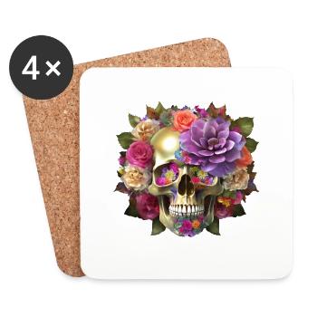 Crâne avec des fleurs - Dessous de verre (lot de 4) - blanc - Devant