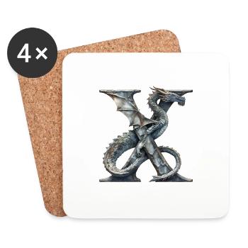 Lettre « X » en forme de dragon. - Dessous de verre (lot de 4) - blanc - Devant