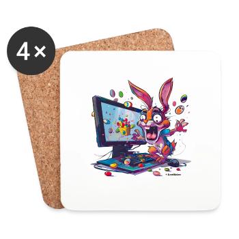 Lapin de Pâques fou - Dessous de verre (lot de 4) - blanc - Devant