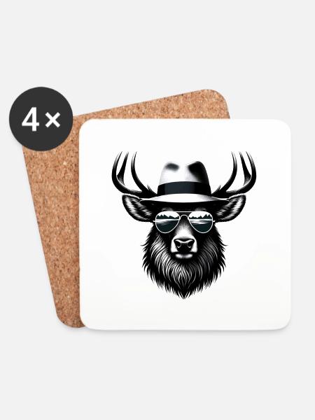 Hipster-Elch - Untersetzer (4er-Set) - Weiß