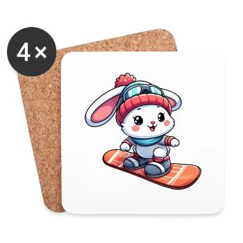 Schneehase auf Snowboard Winterfreude Design - Untersetzer (4er-Set) - Weiß - Vorne