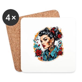 Rockabilly / Pin-up Girl / Girl Power / 50s - Coasters (set of 4) - white - Front