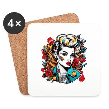 Rockabilly / Pin-up Girl / Girl Power / 50s - Coasters (set of 4) - white - Front
