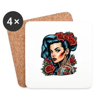 Rockabilly / Pin-up Girl / Girl Power / 50s - Coasters (set of 4) - white - Front