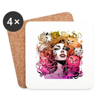 Beautiful female paint art Face colorful woman - Coasters (set of 4) - white - Front