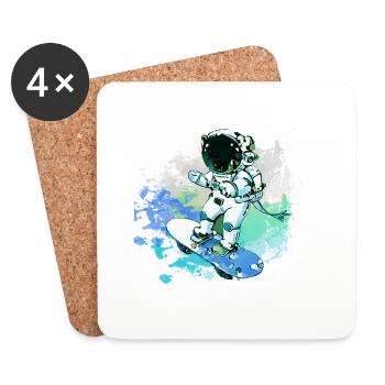 graffiti, planche à roulettes, peinture, astronaute - Dessous de verre (lot de 4) - blanc - Devant