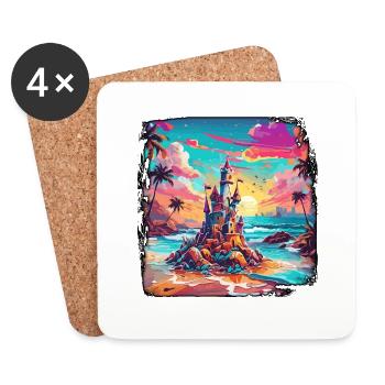 Sandcastle / Building / Playing / Castle / Holiday - Coasters (set of 4) - white - Front