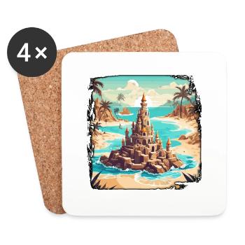 Château de sable / Construction / Jouer / Château / Vacances - Dessous de verre (lot de 4) - blanc - Devant