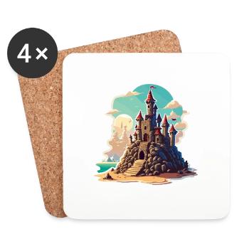 Sandcastle / Building / Playing / Castle / Holiday - Coasters (set of 4) - white - Front